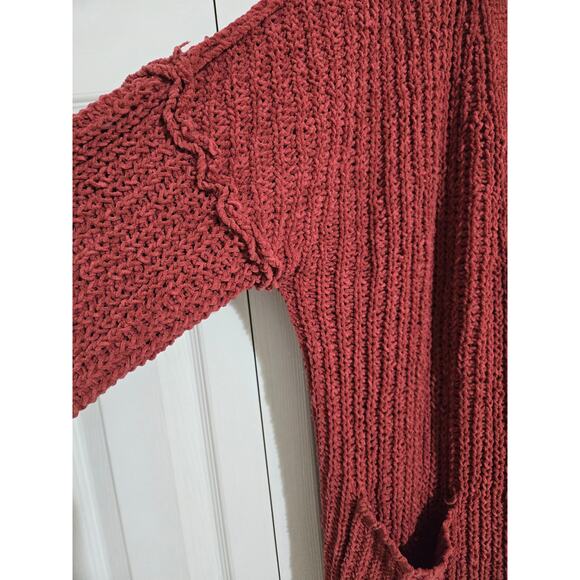 New in large women's maroon chunky knit open front cardigan - Picture 3 of 9